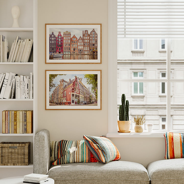 Set of 2 prints, Amsterdam wall art, Dutch canal print, Amsterdam poster set, Netherlands photography, fine art photography print, Amsterdam fine art, Amsterdam photography, Prinsengracht print, Damrak Amsterdam art, canal house wall art