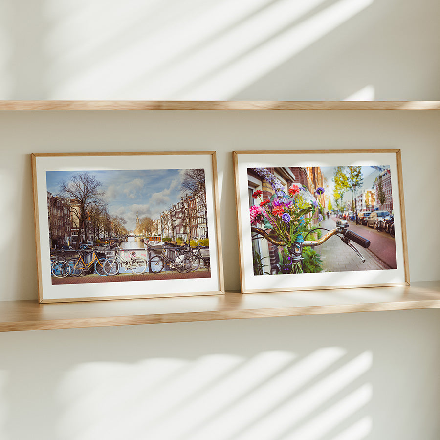 Amsterdam wall art, Dutch canal art, Amsterdam poster, bicycle flower print, Netherlands photography, set of 2 art prints, Amsterdam fine art, canal print, Amsterdam decor, travel wall art, urban photography print, cityscape poster, bicycle Amsterdam art