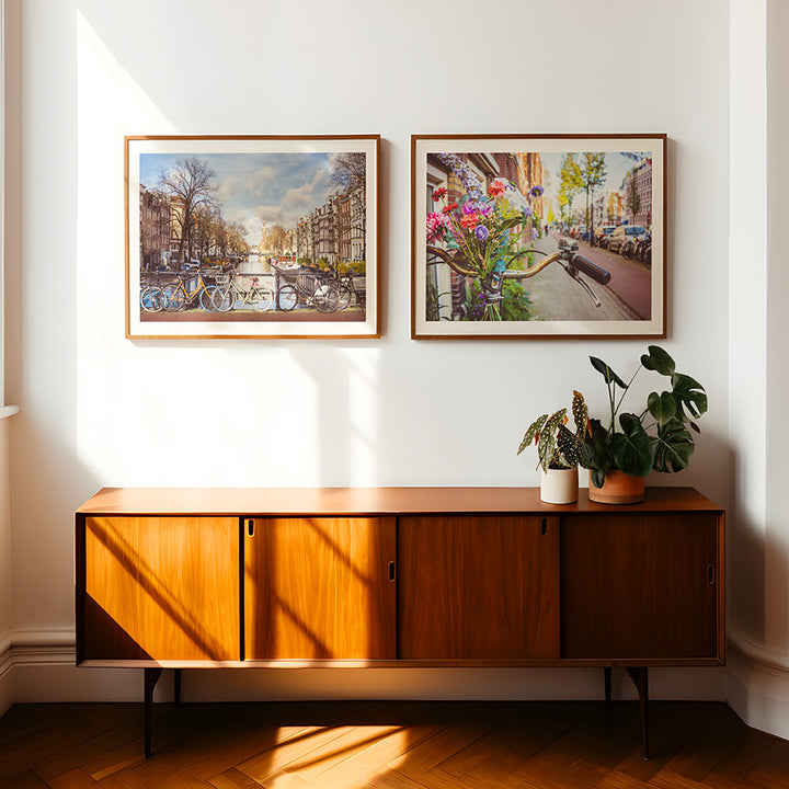 Amsterdam wall art, Dutch canal art, Amsterdam poster, bicycle flower print, Netherlands photography, set of 2 art prints, Amsterdam fine art, canal print, Amsterdam decor, travel wall art, urban photography print, cityscape poster, bicycle Amsterdam art