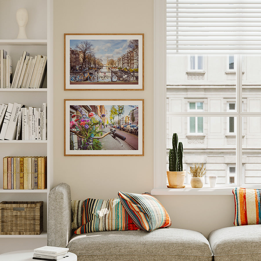 Amsterdam wall art, Dutch canal art, Amsterdam poster, bicycle flower print, Netherlands photography, set of 2 art prints, Amsterdam fine art, canal print, Amsterdam decor, travel wall art, urban photography print, cityscape poster, bicycle Amsterdam art