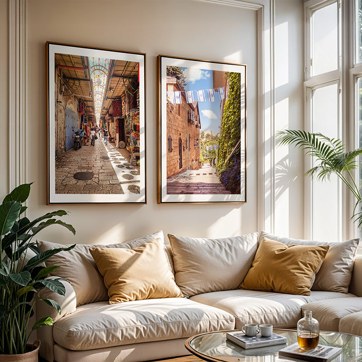 Set of 2, Jerusalem wall art, Israel poster, Jewish wall decor, Jerusalem print set, Israeli flag art, Holy Land photography, Old City Jerusalem, Israel fine art, Jerusalem market print, Israel gift