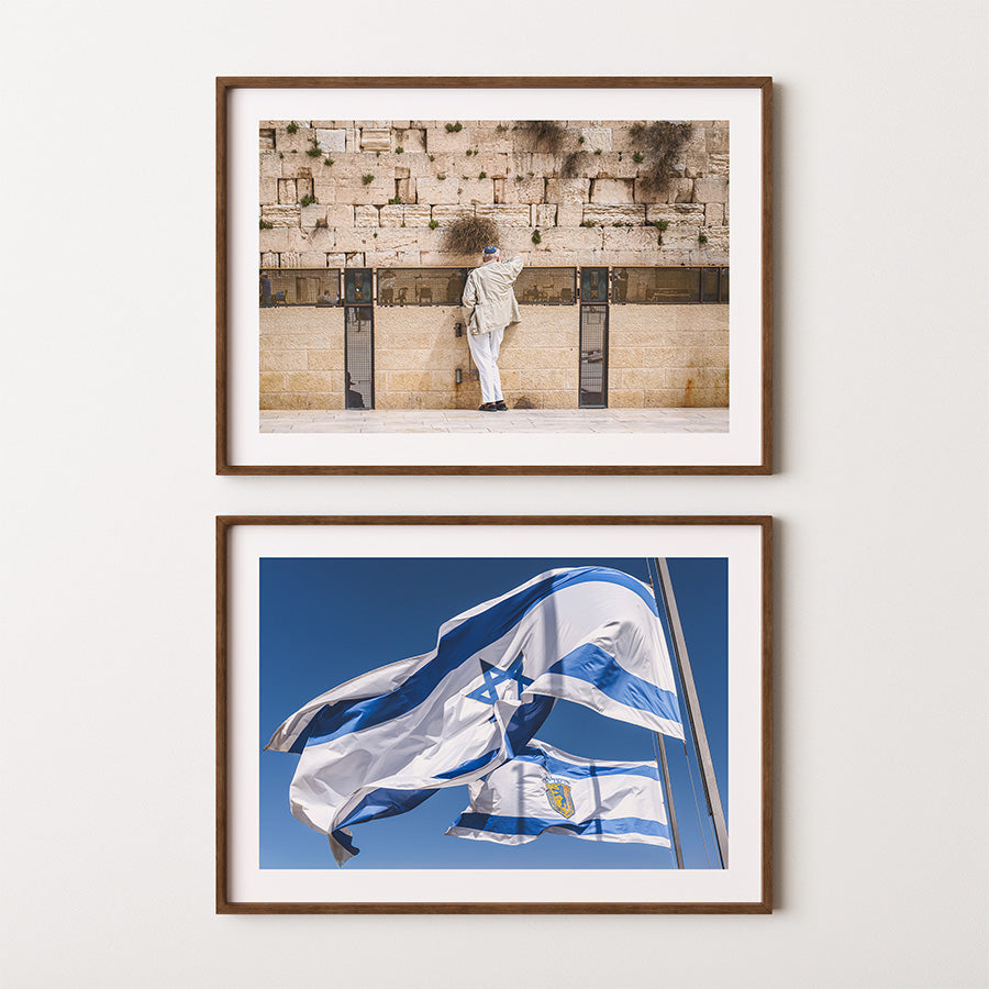 Set of 2, Jerusalem wall art, Israel poster, Jewish wall art, Western Wall print, Israeli flag print, Jerusalem photography, Holy Land decor, Kotel poster, Jewish home decor, Israel travel art