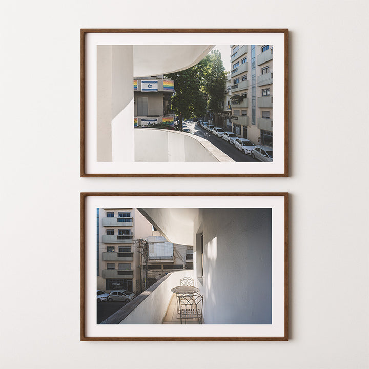 Tel Aviv Bauhaus wall art, Tel Aviv wall art set, set of 2 Tel Aviv prints, Bauhaus balcony print, Florentine Tel Aviv print, LGBTQ wall art, Israel flag wall art, Tel Aviv architecture print, White City wall art, Israeli poster, architectural photography print, fine art print set