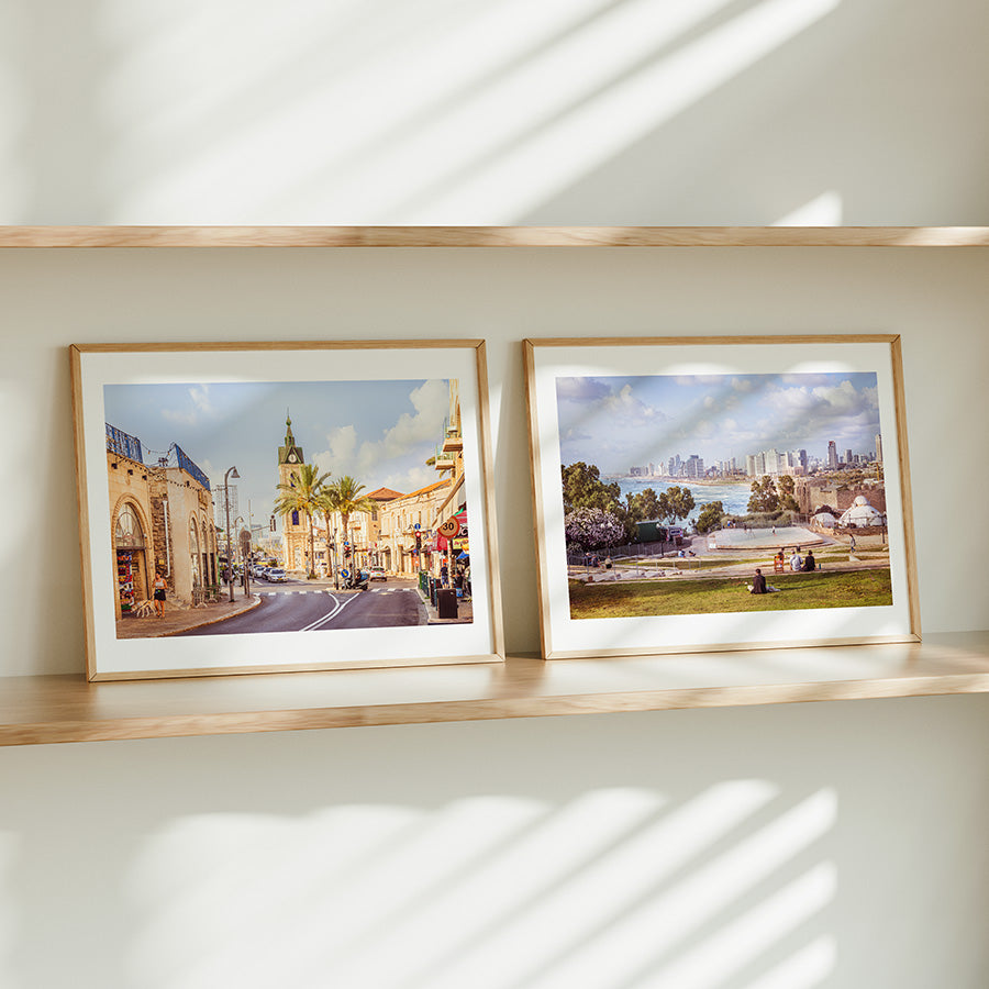 Set of 2, Tel Aviv wall art, Jaffa poster, Mediterranean print, Israel photography, beach view art, clocktower Yafo, Tel Aviv fine art, Jaffa wall decor, travel photography print, Israel wall decor