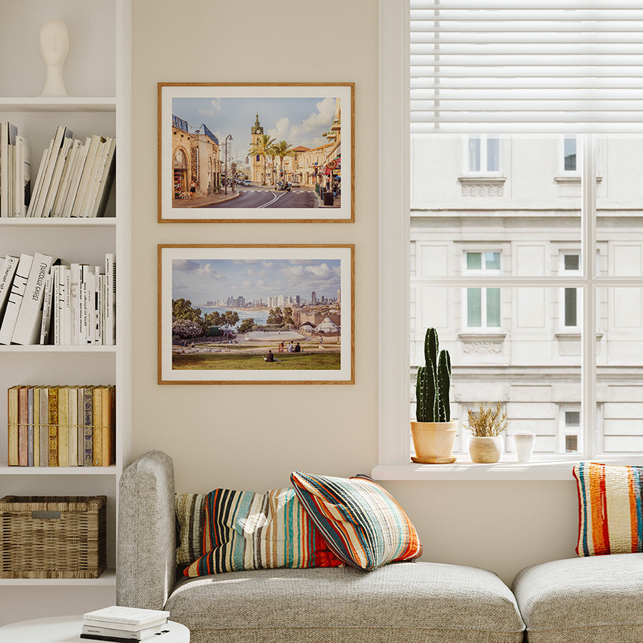 Set of 2, Tel Aviv wall art, Jaffa poster, Mediterranean print, Israel photography, beach view art, clocktower Yafo, Tel Aviv fine art, Jaffa wall decor, travel photography print, Israel wall decor