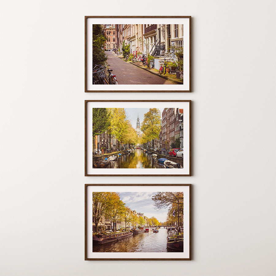 Amsterdam wall art, Dutch canal photography, Zuiderkerk Amsterdam print, set of 3 prints, autumn in Amsterdam, Amsterdam poster, Netherlands travel print, fine art photography, fall wall decor, European city wall art