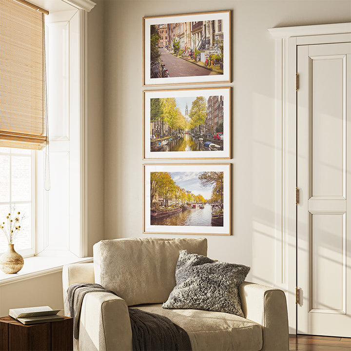 Amsterdam wall art, Dutch canal photography, Zuiderkerk Amsterdam print, set of 3 prints, autumn in Amsterdam, Amsterdam poster, Netherlands travel print, fine art photography, fall wall decor, European city wall art