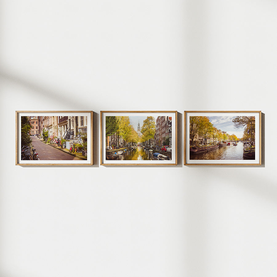 Amsterdam wall art, Dutch canal photography, Zuiderkerk Amsterdam print, set of 3 prints, autumn in Amsterdam, Amsterdam poster, Netherlands travel print, fine art photography, fall wall decor, European city wall art