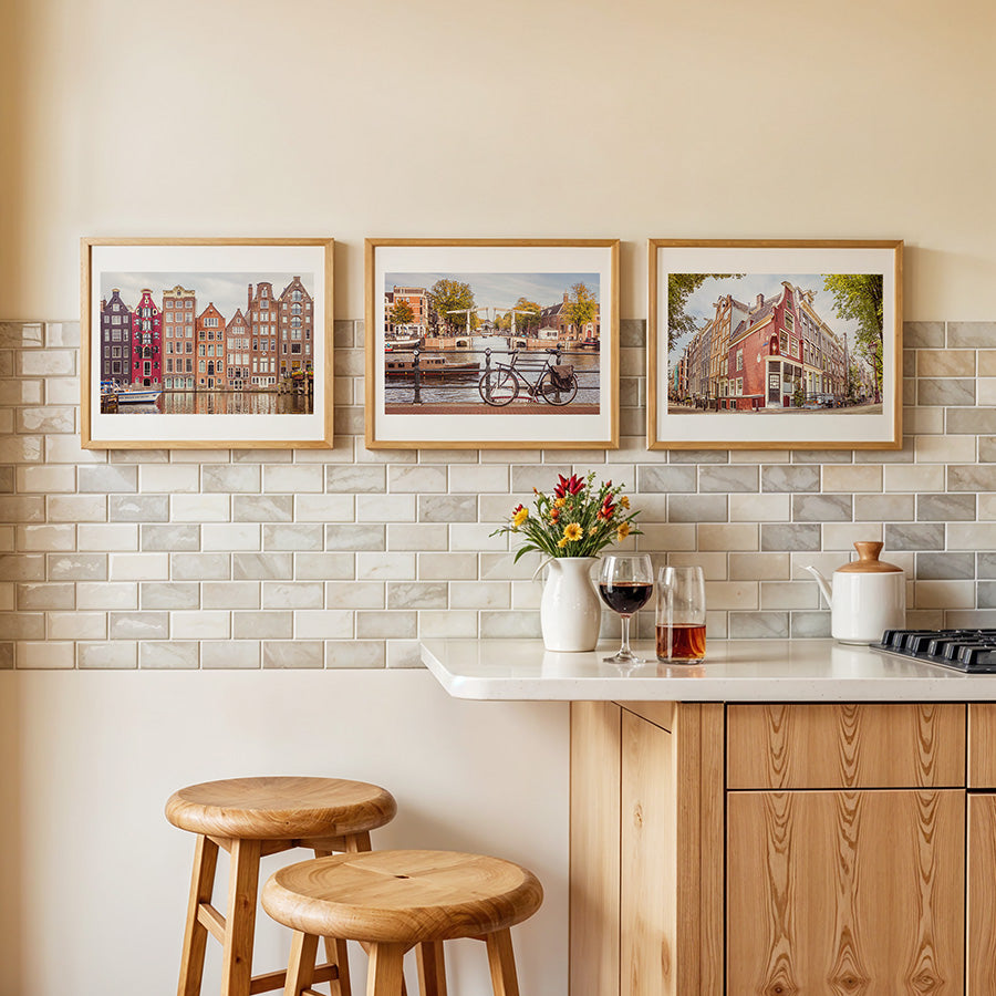 Set of 3 Amsterdam Prints , Amsterdam wall art, Dutch canal wall art, Amsterdam prints set, Damrak print, Prinsengracht poster, Dutch bridges wall art, Netherlands travel decor, fine art photography prints, museum-quality art, sustainable wall decor