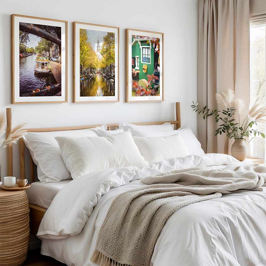 set of 3, Amsterdam wall art, Dutch travel photography, Netherlands fine art, Zaanse Schans poster, floating flower market, Amsterdam poster set, Holland canal print, Dutch countryside art, Zuiderkerk Amsterdam, houseboat Amsterdam, wooden shoe print, Amsterdam photo set, Dutch architecture wall decor, travel wall art set