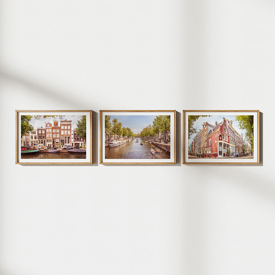 Set of 3 Amsterdam prints, Amsterdam wall art, Dutch canal wall art, Amsterdam summer prints, Bloemgracht poster, Dutch bicycle wall art, Netherlands travel decor, fine art photography prints, museum-quality prints, sustainable wall decor, summer in Amsterdam