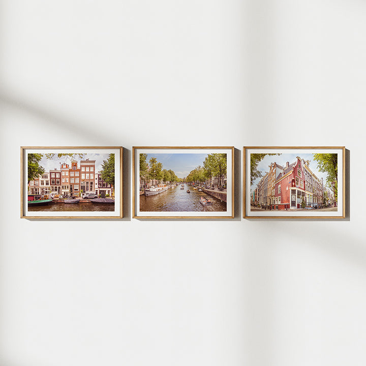 Set of 3 Amsterdam prints, Amsterdam wall art, Dutch canal wall art, Amsterdam summer prints, Bloemgracht poster, Dutch bicycle wall art, Netherlands travel decor, fine art photography prints, museum-quality prints, sustainable wall decor, summer in Amsterdam