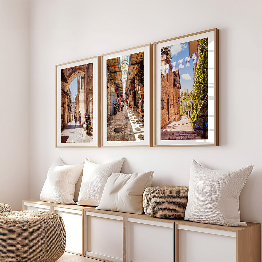 Set of 3, Jerusalem wall art, Israel poster, Jewish home decor, Old City photography, Israel fine art, Jerusalem market print, Israeli flag artwork, Holy Land print, Jerusalem photo set, Israel gift