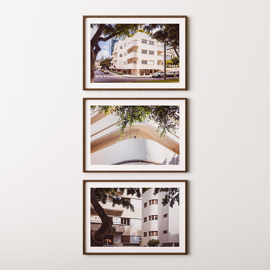 Set of 3 prints, Tel Aviv wall art, Bauhaus Tel Aviv print, Tel Aviv poster set, Bauhaus architecture art, Israel wall art, White City poster, Tel Aviv photography print, Dizengoff Square art, Rothschild Boulevard wall decor, Israel travel gift