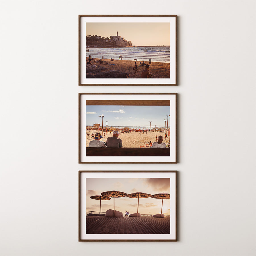 Set of 3, Tel Aviv wall art, Tel Aviv poster, Tel Aviv fine art, Jaffa beach photography, Israel travel wall art, Jewish home gift, Mediterranean coastal print, Yafo sunset print, Tel Aviv photography set, Israel photo print