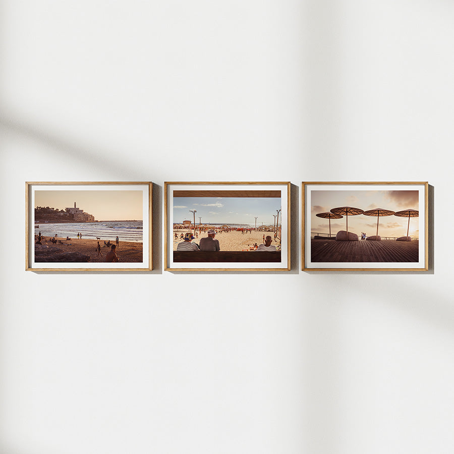Set of 3, Tel Aviv wall art, Tel Aviv poster, Tel Aviv fine art, Jaffa beach photography, Israel travel wall art, Jewish home gift, Mediterranean coastal print, Yafo sunset print, Tel Aviv photography set, Israel photo print