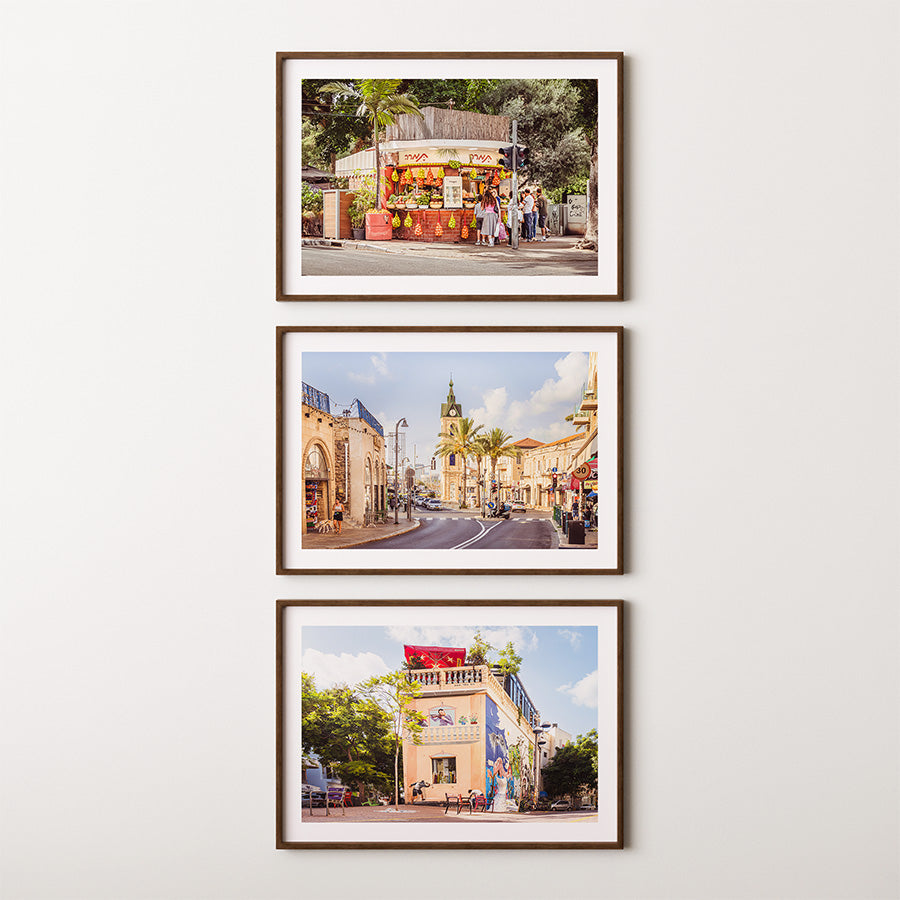 Set of 3, Tel Aviv wall art, Tel Aviv fine art print, Jaffa Clocktower poster, Tamara Juice Bar art, Little Prince Bar Tel Aviv, Israel travel poster, Jewish home decor, Mediterranean wall art, Tel Aviv poster set, Tel Aviv photography print, Tel Aviv photo set