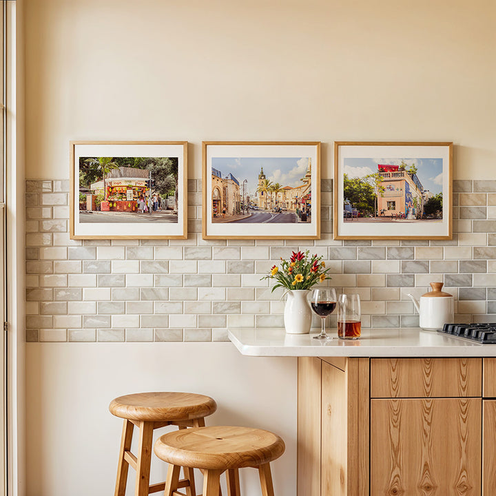 Set of 3, Tel Aviv wall art, Tel Aviv fine art print, Jaffa Clocktower poster, Tamara Juice Bar art, Little Prince Bar Tel Aviv, Israel travel poster, Jewish home decor, Mediterranean wall art, Tel Aviv poster set, Tel Aviv photography print, Tel Aviv photo set