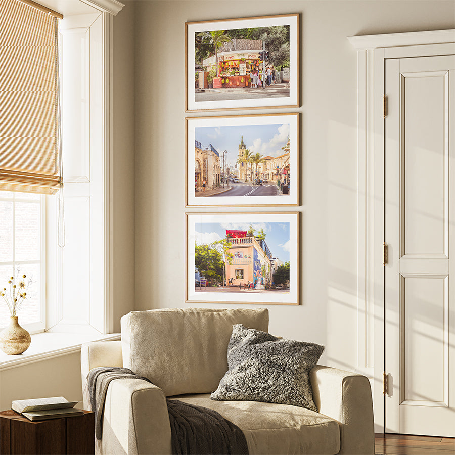 Set of 3, Tel Aviv wall art, Tel Aviv fine art print, Jaffa Clocktower poster, Tamara Juice Bar art, Little Prince Bar Tel Aviv, Israel travel poster, Jewish home decor, Mediterranean wall art, Tel Aviv poster set, Tel Aviv photography print, Tel Aviv photo set