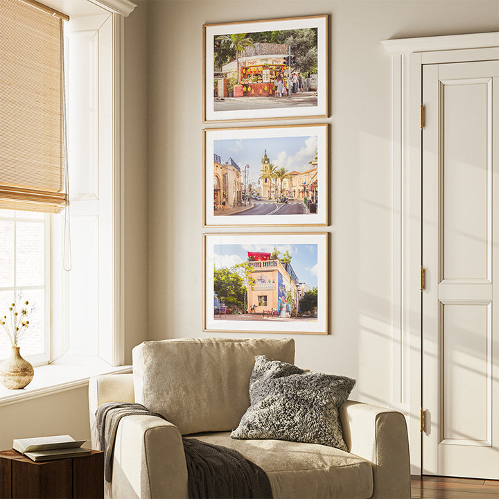 Set of 3, Tel Aviv wall art, Tel Aviv fine art print, Jaffa Clocktower poster, Tamara Juice Bar art, Little Prince Bar Tel Aviv, Israel travel poster, Jewish home decor, Mediterranean wall art, Tel Aviv poster set, Tel Aviv photography print, Tel Aviv photo set