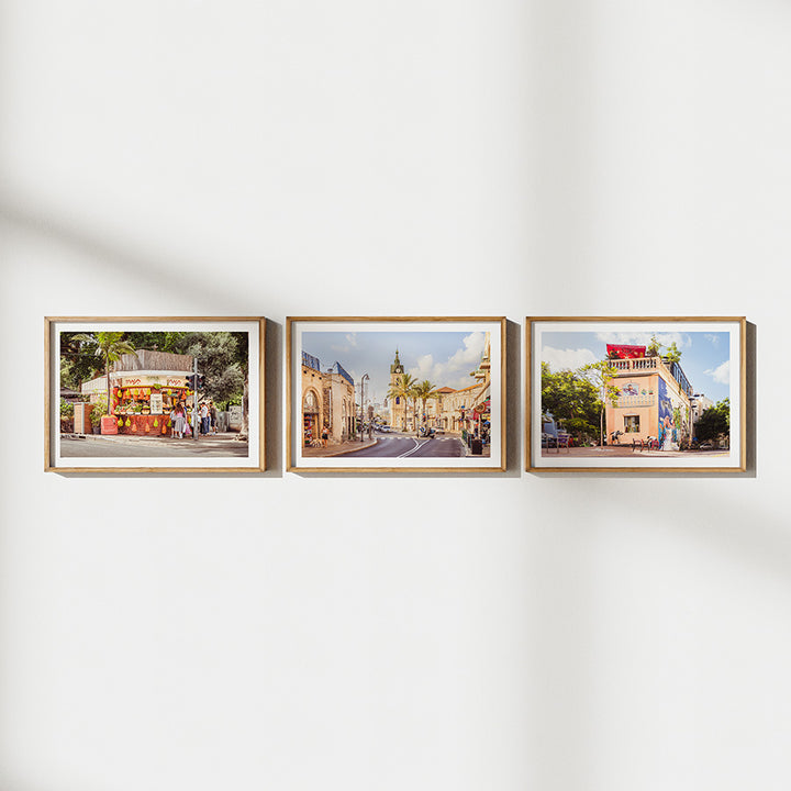 Set of 3, Tel Aviv wall art, Tel Aviv fine art print, Jaffa Clocktower poster, Tamara Juice Bar art, Little Prince Bar Tel Aviv, Israel travel poster, Jewish home decor, Mediterranean wall art, Tel Aviv poster set, Tel Aviv photography print, Tel Aviv photo set