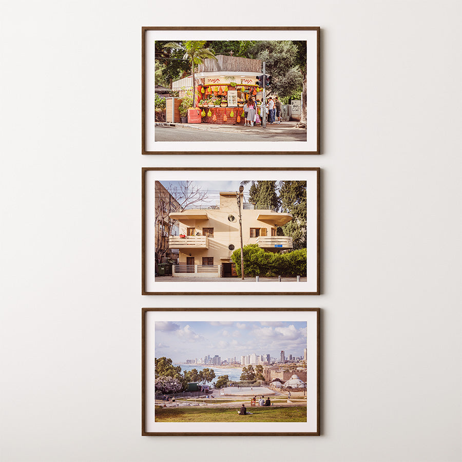 Set of 3, Tel Aviv wall art, Tel Aviv poster, Israel travel photography, Jewish wall art, Bauhaus architecture print, Yafo beach art, Tamara Juice Bar photo, set of 3 prints, Tel Aviv fine art, Mediterranean interior decor
