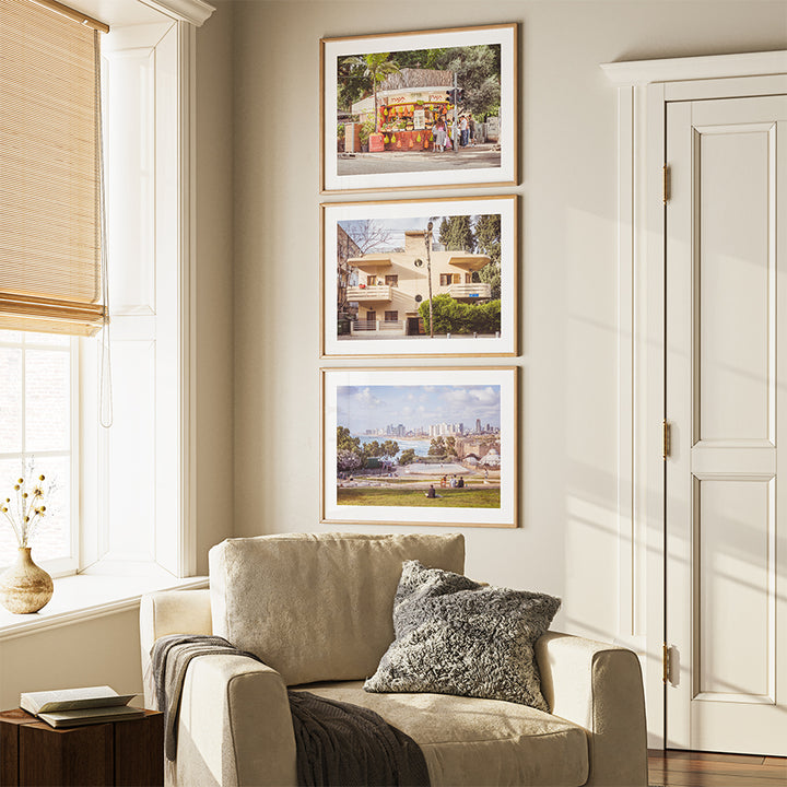 Set of 3, Tel Aviv wall art, Tel Aviv poster, Israel travel photography, Jewish wall art, Bauhaus architecture print, Yafo beach art, Tamara Juice Bar photo, set of 3 prints, Tel Aviv fine art, Mediterranean interior decor