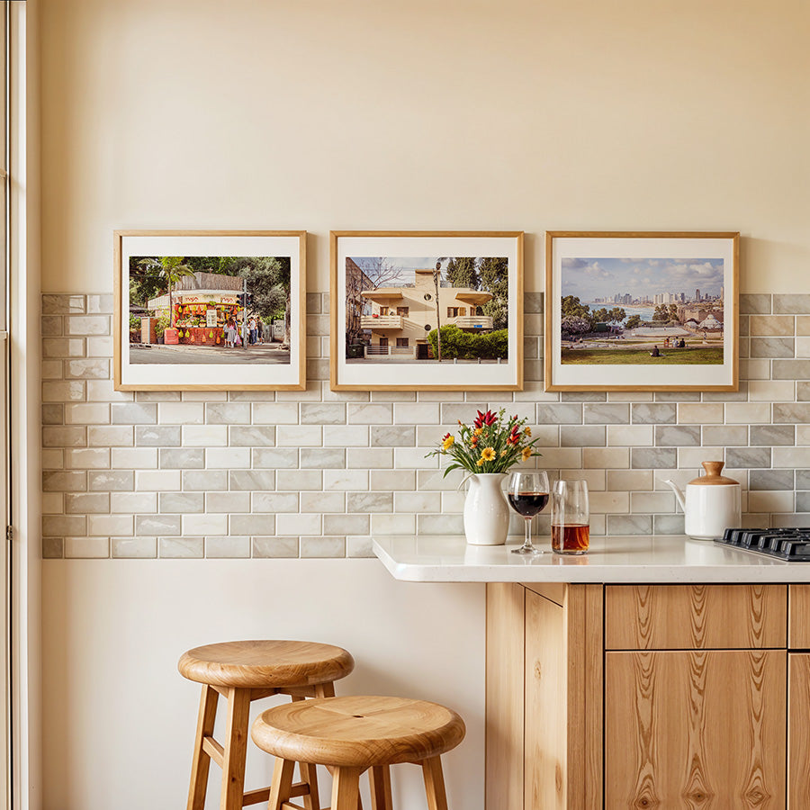 Set of 3, Tel Aviv wall art, Tel Aviv poster, Israel travel photography, Jewish wall art, Bauhaus architecture print, Yafo beach art, Tamara Juice Bar photo, set of 3 prints, Tel Aviv fine art, Mediterranean interior decor