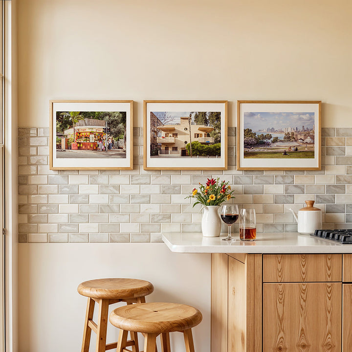 Set of 3, Tel Aviv wall art, Tel Aviv poster, Israel travel photography, Jewish wall art, Bauhaus architecture print, Yafo beach art, Tamara Juice Bar photo, set of 3 prints, Tel Aviv fine art, Mediterranean interior decor
