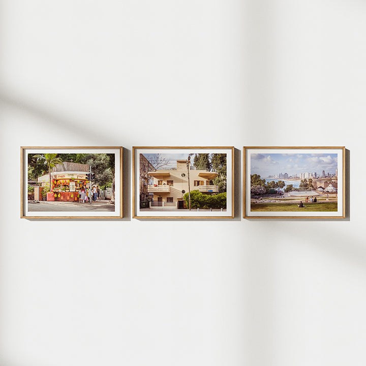 Set of 3, Tel Aviv wall art, Tel Aviv poster, Israel travel photography, Jewish wall art, Bauhaus architecture print, Yafo beach art, Tamara Juice Bar photo, set of 3 prints, Tel Aviv fine art, Mediterranean interior decor