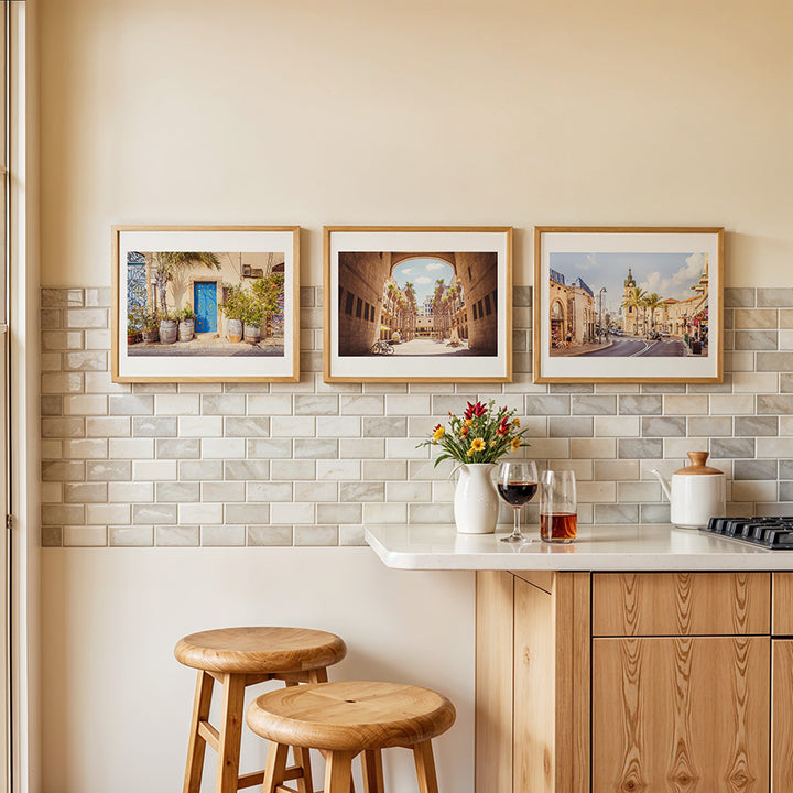 Set of 3, Tel Aviv wall art, Jaffa poster set, Israel fine art print, Mediterranean home decor, Jewish wall art, Tel Aviv travel print, Jaffa blue door photo, Clocktower Tel Aviv print, set of 3 prints, Tel Aviv photography art