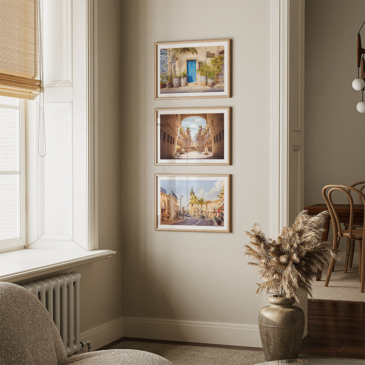 Set of 3, Tel Aviv wall art, Jaffa poster set, Israel fine art print, Mediterranean home decor, Jewish wall art, Tel Aviv travel print, Jaffa blue door photo, Clocktower Tel Aviv print, set of 3 prints, Tel Aviv photography art