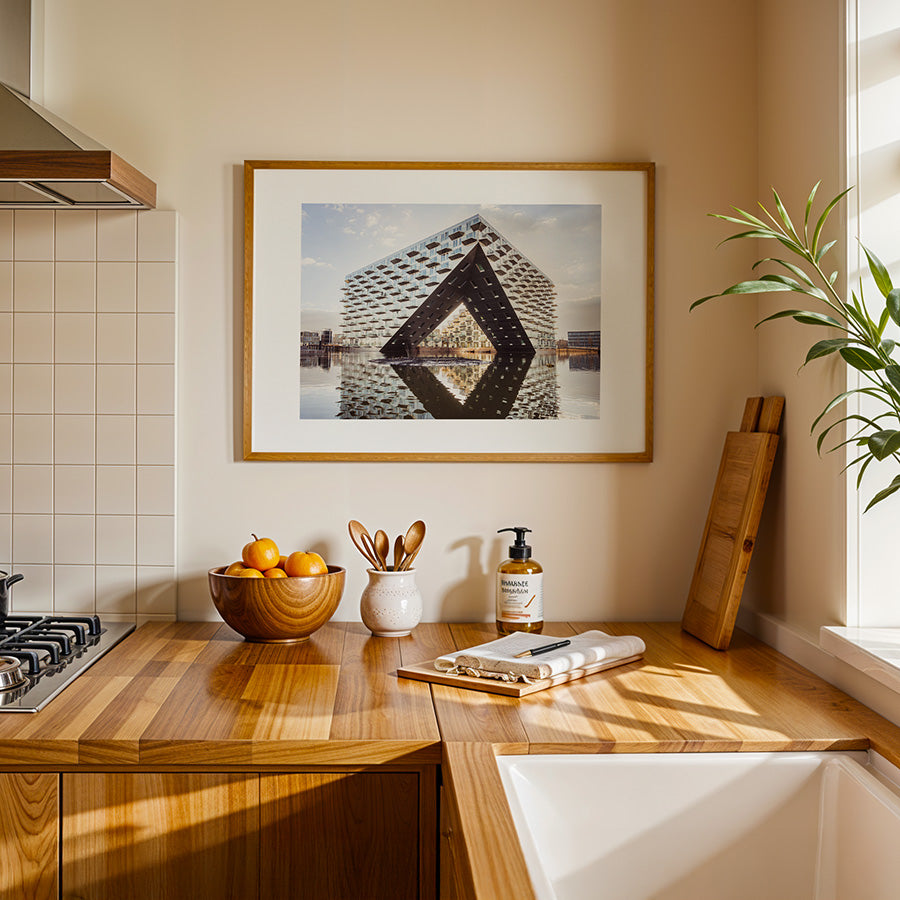 Sluishuis Amsterdam wall art, modern architecture poster, Amsterdam architecture print, fine art architecture print, contemporary building art, Dutch architecture poster, sustainable art print, museum-quality wall art