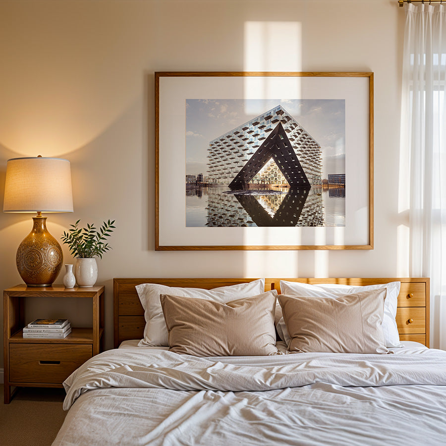Sluishuis Amsterdam wall art, modern architecture poster, Amsterdam architecture print, fine art architecture print, contemporary building art, Dutch architecture poster, sustainable art print, museum-quality wall art