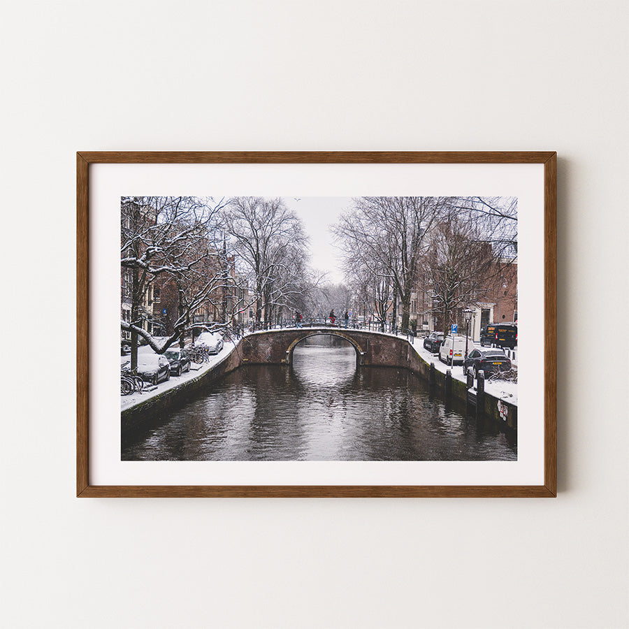 Amsterdam canal winter wall art, snowy Amsterdam bridge print, Amsterdam winter fine art photography, Amsterdam canal bridge poster, Netherlands winter cityscape print, Amsterdam canal snow wall art, Dutch winter photography print, Amsterdam home decor wall art, winter canal fine art print, Amsterdam city photography artwork