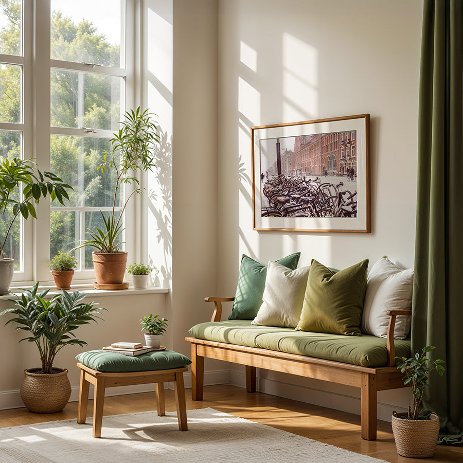 Amsterdam wall art, winter Amsterdam print, snowy Amsterdam poster, fine art photography print, winter cityscape art, Amsterdam canal photo, Dutch architecture print, urban winter wall decor, museum-quality photo print, neutral city wall art