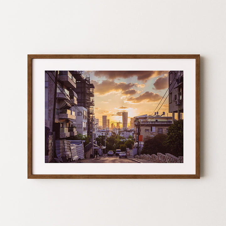 Tel Aviv wall art, sunset cityscape print, Tel Aviv poster, Israel fine art, Mediterranean skyline, urban sunset photography, golden hour print, Tel Aviv photography, fine art travel print, modern wall decor, Tel Aviv skyline wall art, Israel photo print, fine art photo poster