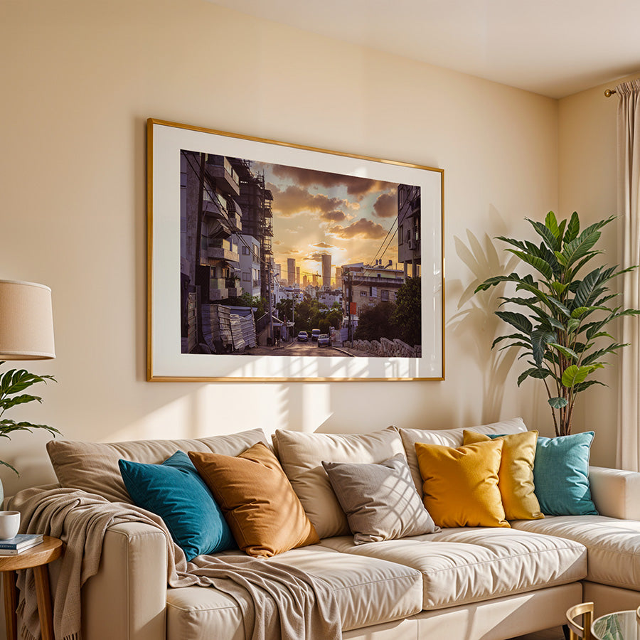 Tel Aviv wall art, sunset cityscape print, Tel Aviv poster, Israel fine art, Mediterranean skyline, urban sunset photography, golden hour print, Tel Aviv photography, fine art travel print, modern wall decor, Tel Aviv skyline wall art, Israel photo print, fine art photo poster