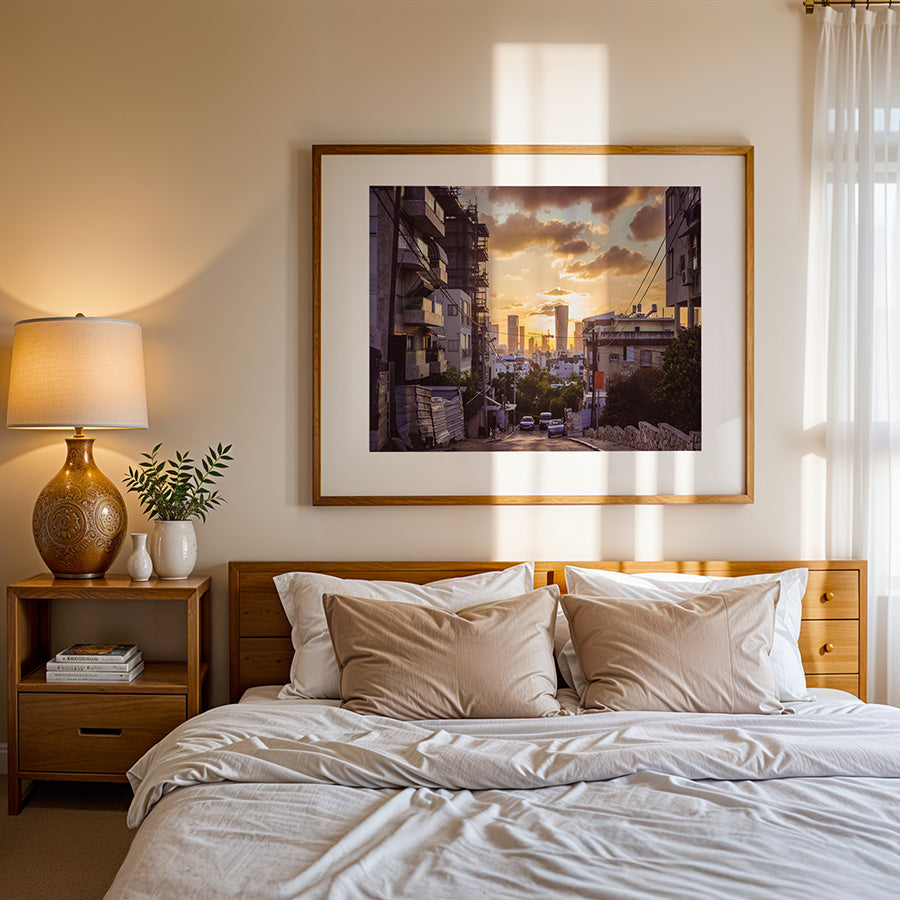 Tel Aviv wall art, sunset cityscape print, Tel Aviv poster, Israel fine art, Mediterranean skyline, urban sunset photography, golden hour print, Tel Aviv photography, fine art travel print, modern wall decor, Tel Aviv skyline wall art, Israel photo print, fine art photo poster