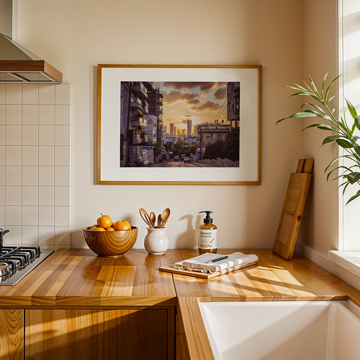 Tel Aviv wall art, sunset cityscape print, Tel Aviv poster, Israel fine art, Mediterranean skyline, urban sunset photography, golden hour print, Tel Aviv photography, fine art travel print, modern wall decor, Tel Aviv skyline wall art, Israel photo print, fine art photo poster