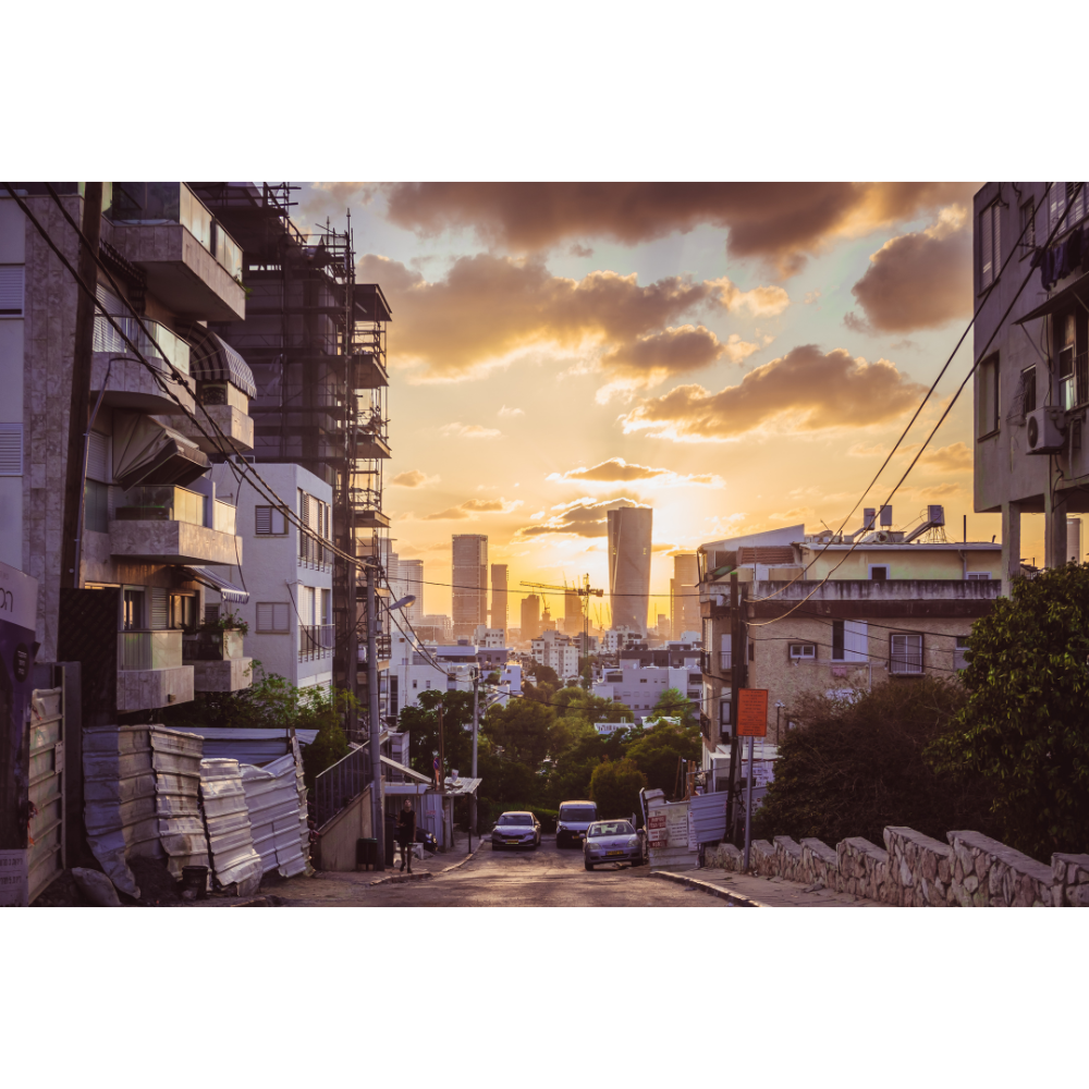 Tel Aviv wall art, sunset cityscape print, Tel Aviv poster, Israel fine art, Mediterranean skyline, urban sunset photography, golden hour print, Tel Aviv photography, fine art travel print, modern wall decor, Tel Aviv skyline wall art, Israel photo print, fine art photo poster