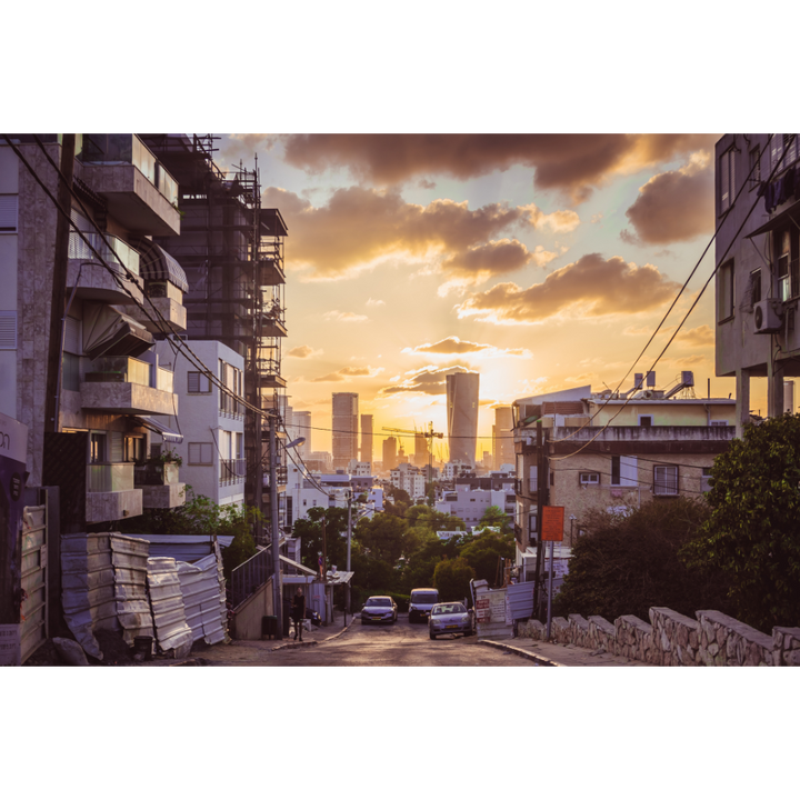 Tel Aviv wall art, sunset cityscape print, Tel Aviv poster, Israel fine art, Mediterranean skyline, urban sunset photography, golden hour print, Tel Aviv photography, fine art travel print, modern wall decor, Tel Aviv skyline wall art, Israel photo print, fine art photo poster