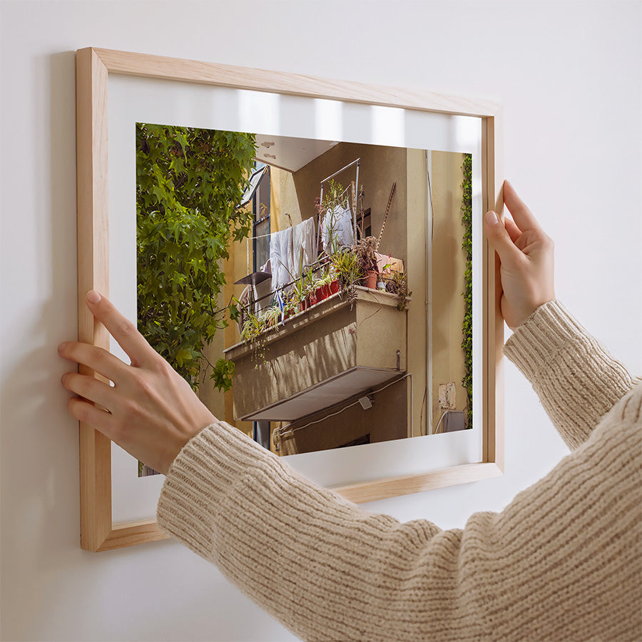 Tel Aviv balcony wall art, Tel Aviv street photography print, urban balcony wall art, Israeli architecture photography print, Tel Aviv everyday life photography, Mediterranean balcony wall art, city balcony photography print, Tel Aviv lifestyle wall decor, Israeli urban home photography, fine art street photography Israel, warm neutral wall art for living room