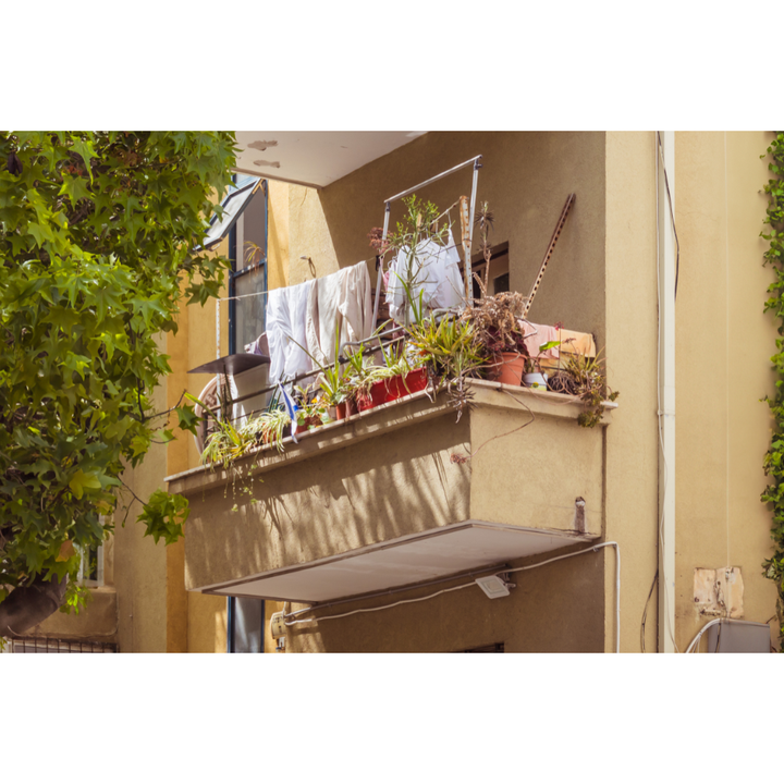 Tel Aviv balcony wall art, Tel Aviv street photography print, urban balcony wall art, Israeli architecture photography print, Tel Aviv everyday life photography, Mediterranean balcony wall art, city balcony photography print, Tel Aviv lifestyle wall decor, Israeli urban home photography, fine art street photography Israel, warm neutral wall art for living room