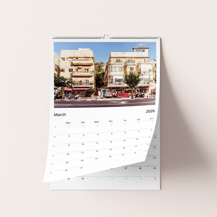 Tel Aviv calendar, Israel calendar 2026, Tel Aviv wall calendar, Tel Aviv print, birthday calendar, gift from Israel, Israeli photography, Tel Aviv art, minimalist calendar, fine art calendar