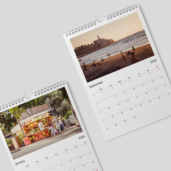 Tel Aviv calendar, Israel calendar 2026, Tel Aviv wall calendar, Tel Aviv print, birthday calendar, gift from Israel, Israeli photography, Tel Aviv art, minimalist calendar, fine art calendar