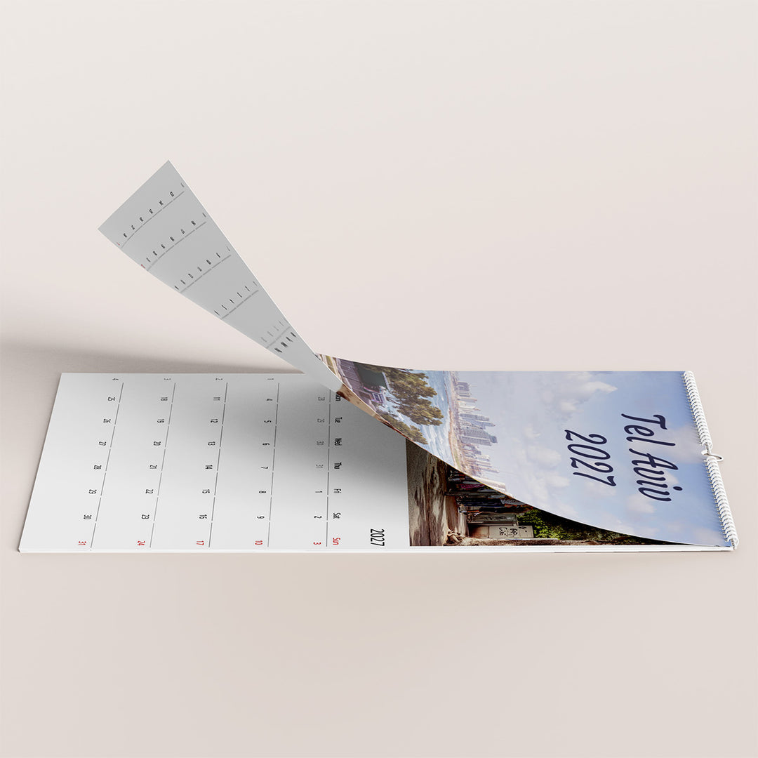 Tel Aviv calendar, Israel calendar 2027, Tel Aviv wall calendar, Tel Aviv print, birthday calendar, gift from Israel, Israeli photography, Tel Aviv art, minimalist calendar, fine art calendar