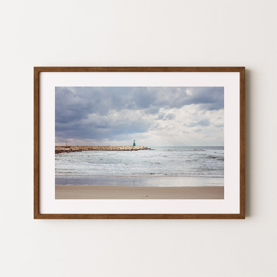 Tel Aviv wall art, Tel Aviv beach print, lighthouse wall art, Israel photography print, Mediterranean sea art, coastal landscape wall art, beach photography print, modern Israel art, Tel Aviv home decor, seascape photography, winter coastal poster, fine art Tel Aviv print