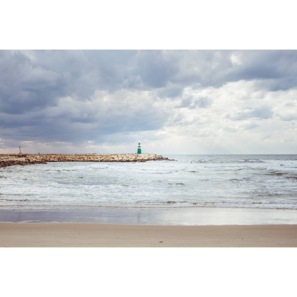 Tel Aviv wall art, Tel Aviv beach print, lighthouse wall art, Israel photography print, Mediterranean sea art, coastal landscape wall art, beach photography print, modern Israel art, Tel Aviv home decor, seascape photography, winter coastal poster, fine art Tel Aviv print