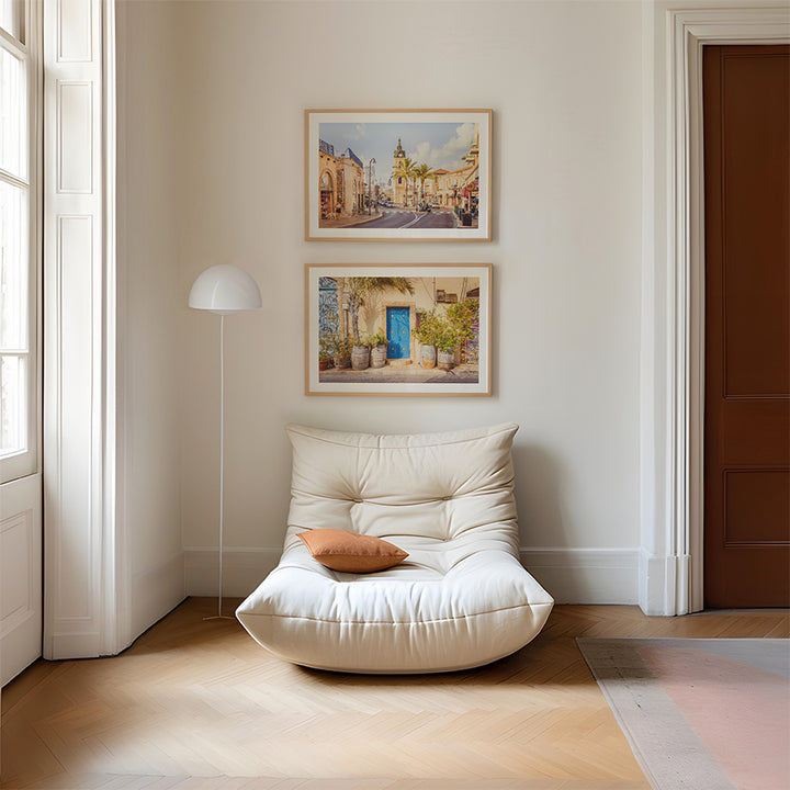 Set of 2 Tel Aviv wall art, Jaffa photography, Israel wall decor, Mediterranean wall art, Old Jaffa prints, Clocktower Yafo poster, blue door wall art, travel photography print, fine art Israel print set, Tel Aviv photography, architectural wall art